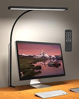 Desk Lamp with Remote, Adjustable Brightness, Eye-Caring LED Light, Rotatable Head, USB with Adapter, Space-Saving Design for Office, Study, Reading, Work, and Home Desktop Illumination - Black