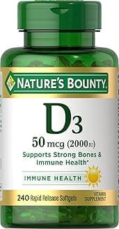 Nature's Bounty Vitamin D3 2000 IU, Immune and Bone Support, Vitamin Supplement, 1 Per day, 240 Rapid Release Softgels