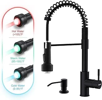 GIMILI Black Kitchen Faucet with Soap Dispenser Single Hole Pull Down Sprayer LED Faucet, Suitable for Farmhouses, RV, Laundry Room, Outdoor, and Campers. Llave para fregadero de cocina