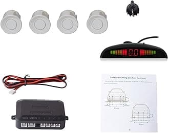 EKYLIN Car Auto Vehicle Reverse Backup Sensors System with 4 Parking Sensors Distance Detection + LED Distance Display + Sound Warning (White Color)