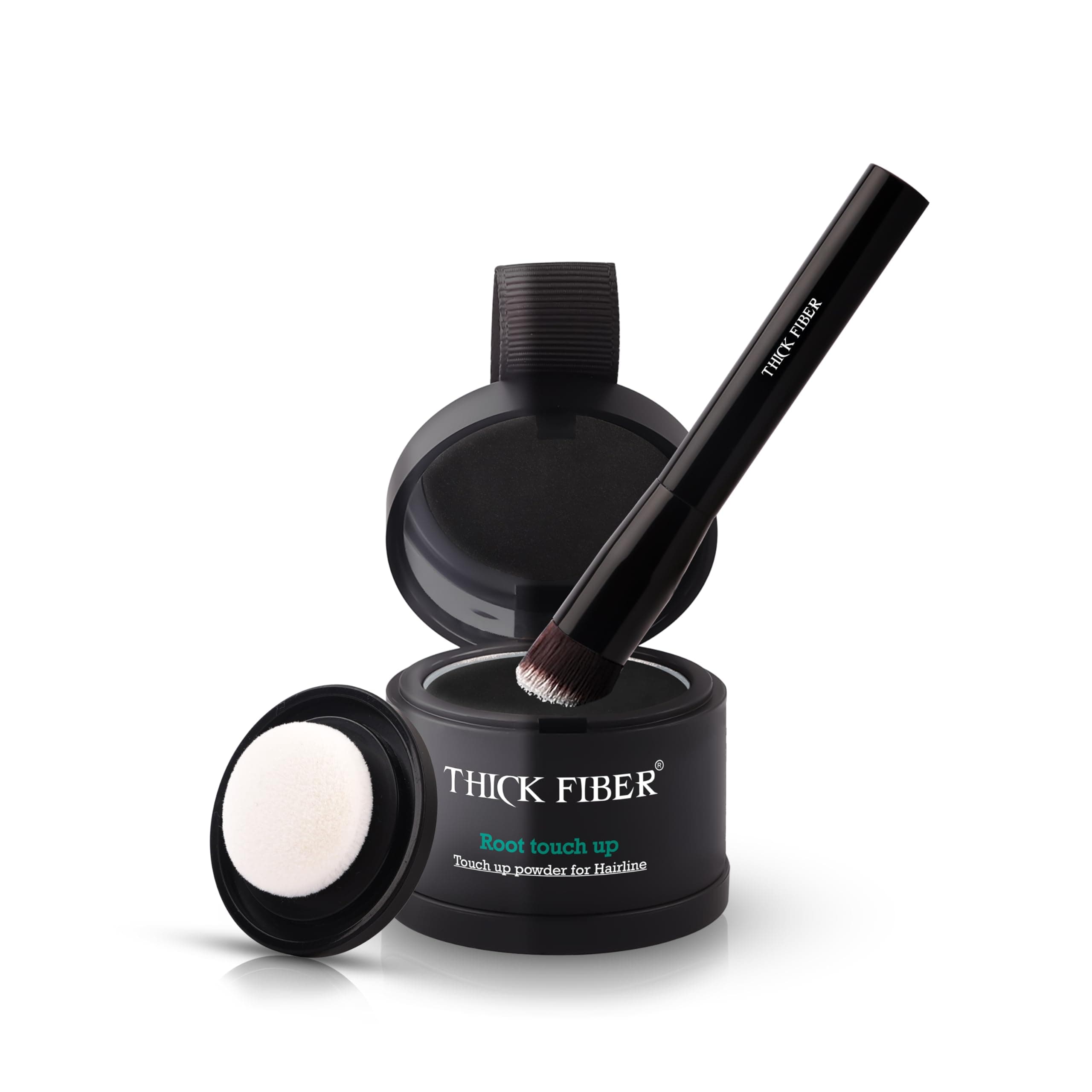 THICK FIBER Root Touch Up & Hairline Powder for Grey Root Coverage & Thin Hair β Water & Sweat Resistant with Precise Brush β Hair Loss Concealer for Roots, Bald Spots & Fill-In (Black)
