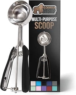 Gorilla Grip Stainless Steel Multipurpose BPA-Free Spring Scoop, 5.3 TBSP, for Melon, Cookie Dough, Ice Cream Scoops, Perfect Portion Sizes, Easy Squeeze and Clean Release, Scooper Size 12, Black