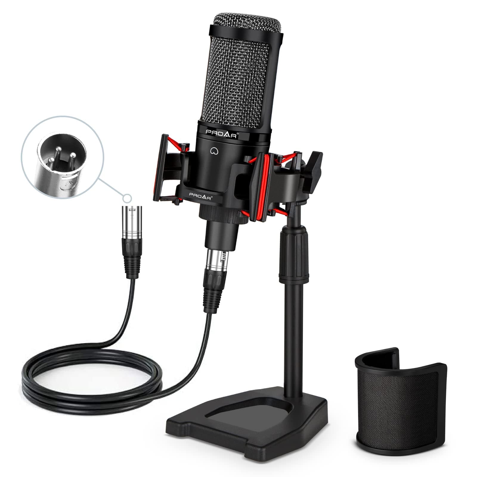 XLR Podcast Microphone Professional Cardioid Condenser Microphone for PC Computer Studio XLR Mic Kit for Recording/Podcasting/Streaming/Voice Over/ASMR/Home Studio/YouTube with Desktop Stand