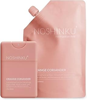 Noshinku Orange Coriander Pocket Hand Sanitizer Refill Kit: Sprayer + Refill Pouch Bundle | Antibacterial Sanitizing Mist | Moisturizing Oils | FDA Registered | Sugarcane Derived Alcohol | Travel Size
