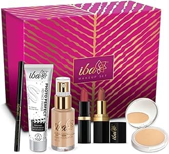 Iba Makeup Gift Set For Women (Medium) | Foundation, Compact, Primer, Lipsticks, Kajal Long Lasting Full Coverage Bridal Kit 100% Vegan & Cruelty-Free (6 Items Combo In