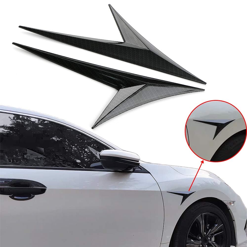 Universal Car Front Right & Left Side Shark Fin Spoiler Wing Lip Carbon Fiber Pattern 2pcs/Pack