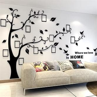 3D Tree Wall Stickers - DIY Photo Frame Tree Wall Decal Family Photo Frame Sticker Murals Wall Decor Living Room Bedroom TV Background Home Decorations (XXL:131 * 95in,Black Right)