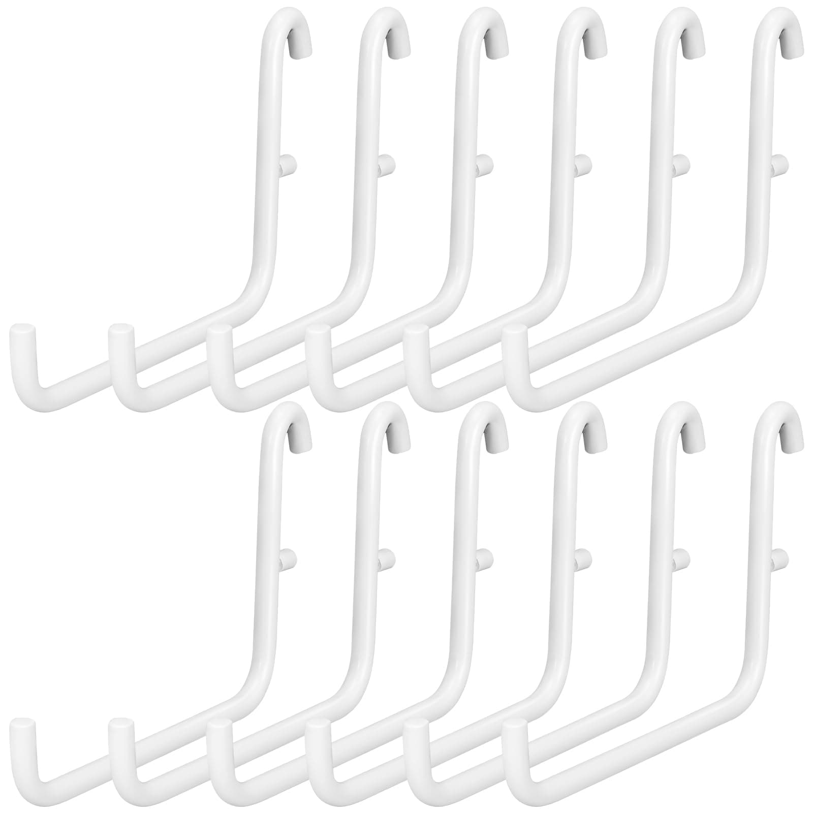 12 Pcs Pegboard Hooks White, 6 x 9.5 Centimeters, Pegboard Accessories Compatible with IKEA Skadis Pegboard, Long Pegboard Hooks Set Metal Storage Tool Waterproof Home Office Indoor Supply