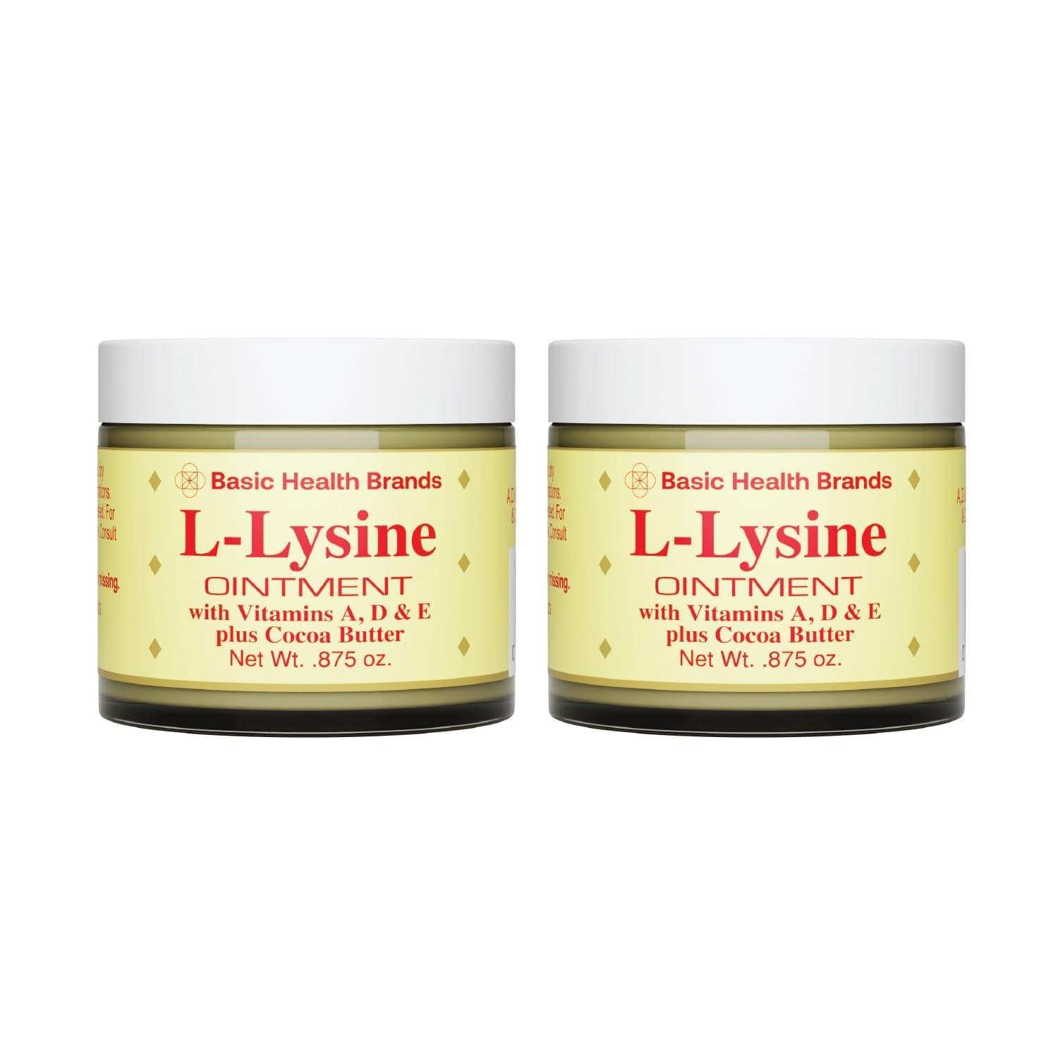 Basic Brands - L-Lysine Ointment - 0.875 oz - Lysine Cold Sore Treatment and Blister Relief - Soothes Chapped Lips and Dry Skin – 2-Pack