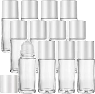12 PCS 50ML Refillable Roller Ball Applicator - Glass Empty Deodorant Roller Bottle with Lid - Roll On Bottles Containers for Perfume, Essential Oils, Cosmetic