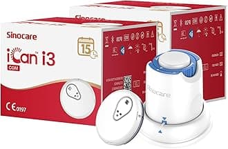 – Sinocare iCan CGM, Continuous Glucose Monitor, 15 Days Wear-life & IP28, Every 3 Minutes Output Test Value Via iCan CGM App, Pack of 2 Sensors & Transmitters