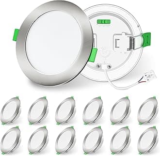 ALUSSO LIGHTING LED Brushed Nickel Downlights Dimmable Recessed Ceiling Lights 10W 1050lm High Brightness, 3000K Warm 4000K Neutral 6500K Cool White Bathroom Spotlight Ceiling Ultra Slim IP44, 12 Pack [Energy Class D]