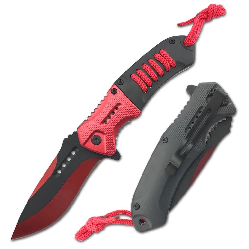 T-27166-RD 4.5" Black/Red Handle with Paracode Asst.Open Pocket Knife