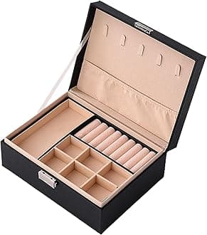 ketmart Jewelry Box Organizer for Women Girls,Large PU Leather Jewellery Storage Case with 2 Layers Display Holder & Removeable Tray for Earrings Rings Necklaces Bracelets(Color- Black)