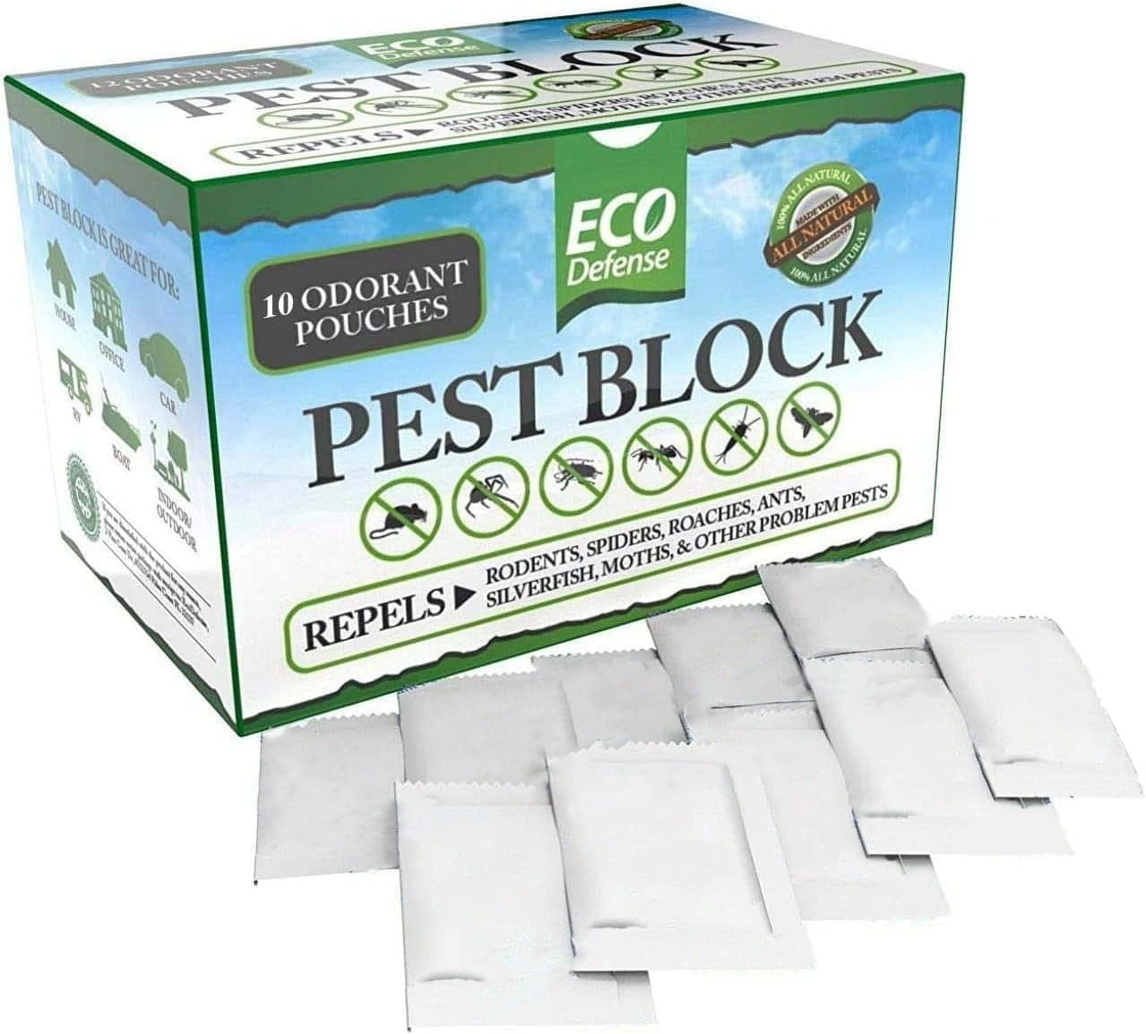 Eco Defense Pest Control Pouches - All Natural - Repels Rodents, Silverfish, Spiders, Roaches, Ants, Squirrels, & Other Pests