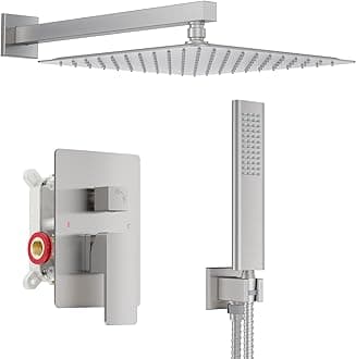 Iriber 12-Inch Rainfall Shower System with Handheld Combo, Brushed Nickel Finish, High Pressure Brass Shower Set