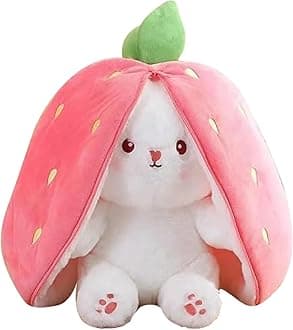 Webby Strawberry Rabbit Plush Soft Toys | Cute and Adorable Bunny with Zipper Stuffed Animal Toys | Decorative and Gift Items for Kids and Adults - 30 CM