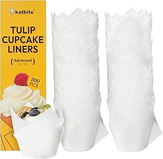 Katbite Tulip Cupcake Liners 200PCS, Muffin Baking Cups ProSmooth White