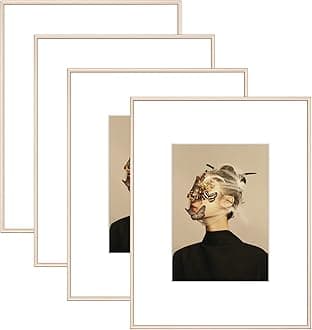 8.5x11 Picture Frame Set of 4, Matted Brass Simple Modern Brushed Thin Aluminum Metal Photo Frame Fits 5x7 with Mat or 8.5 x 11 without Mat. for Tabletop and Wall Mounting