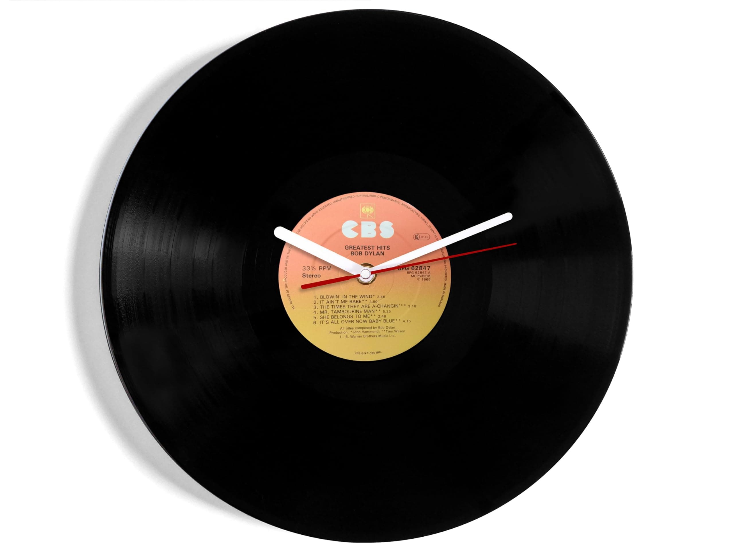 Bob Dylan "Greatest Hits" Vinyl Record Wall Clock