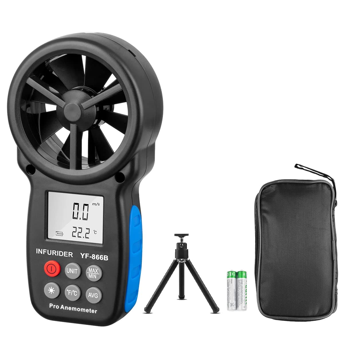 Anemometer Handheld, INFURIDER CFM Meter, Digital Wind Speed Meter, HVAC Air Flow Meter with Temperature and Wind Chill, Anemometer with Backlight and Max/Min
