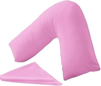HOMES-LINEN Orthopaedic V-Shaped Pillow Extra Cushioning Support For Head, Neck & Back (Pink, V-Pillow With Cover)