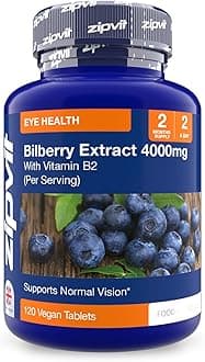 Zipvit Bilberry Extract 4000mg with Vitamin B2, Eye Vitamins with Anthocyanidins, Vaccinium Uliginosum, Supports Healthy Vision, 120 Vegan Tablets, 2 Months Supply
