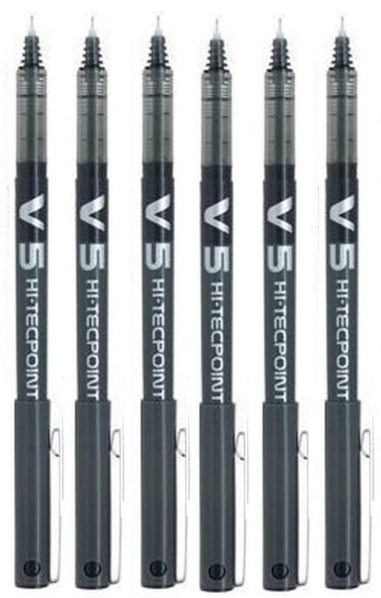 BX V5 Black Hi-Tecpoint Extra Fine Rollerball Pen 0.5 mm Nib Tip 0.3 mm Line Width (Pack of 6)