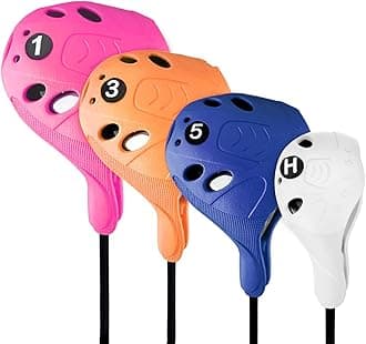 PGM Golf Head Cover Drivers Fairway Woods Hybrid Golf Club Cover with No. Pins Fit Oversized Right Handed Easy on Off Extra Club Protection Washable Cover for All Brands