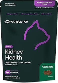 Kidney Health Chews, Renal Essentials Supplement for Cats, Kidney Care and Support with Mushroom, Astragalus Root, Nettle Seed and Herbs, Chicken, 120 Count