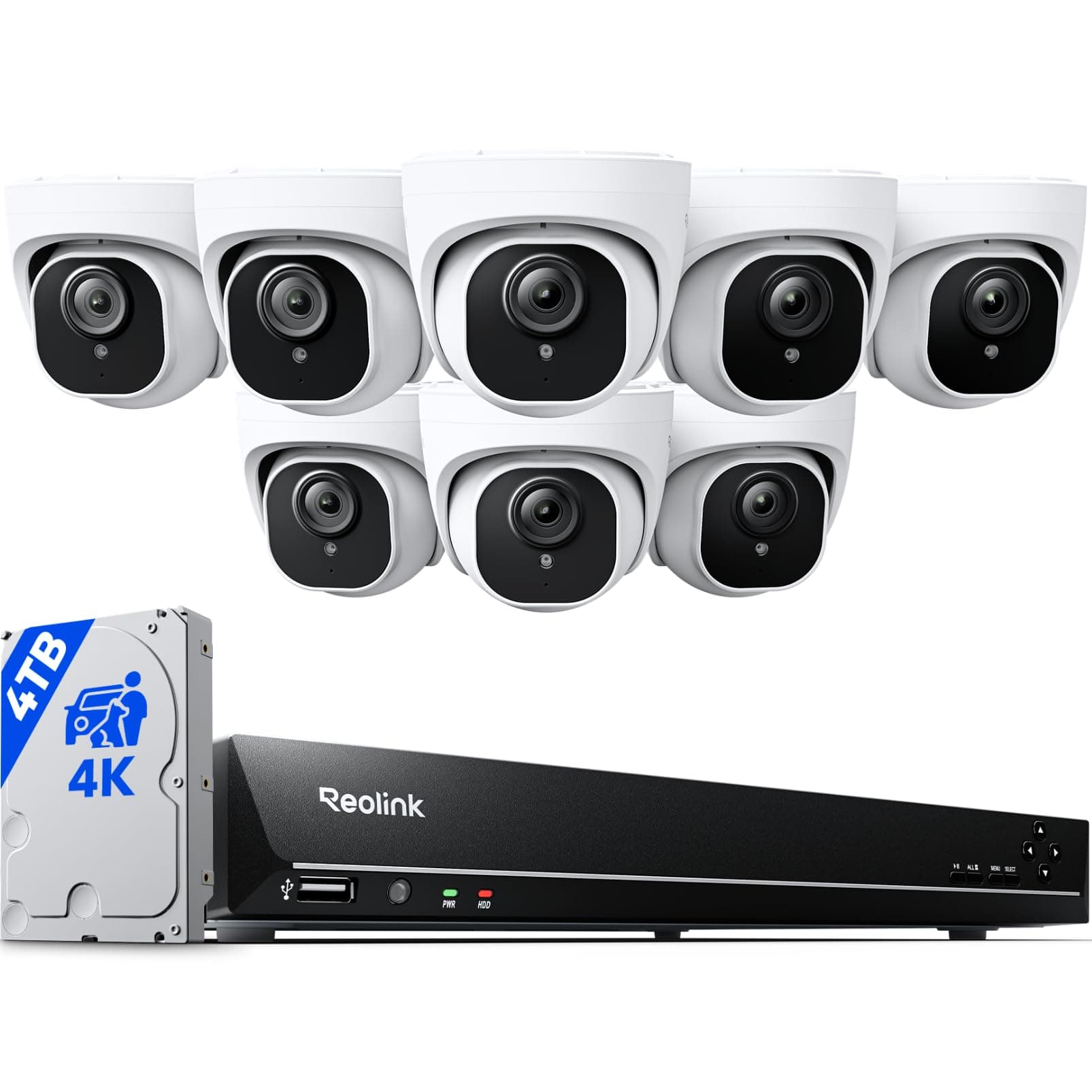 4K PoE Security Camera System Wired, 8pcs 8MP PoE Cameras, Smart Person/Vehicle Detection, 16CH NVR with 4TB HDD, H.265, 24/7 Recording, High Bitrate & Clear Stream, RLK16-800D8