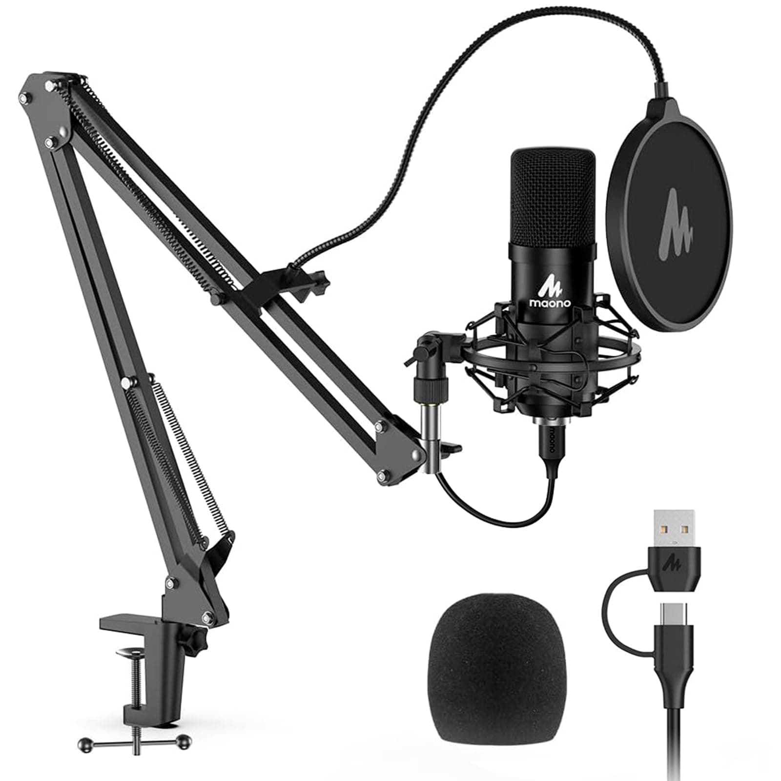 USB Microphone, MAONO 192KHZ/24Bit Plug & Play PC Computer Podcast Condenser Cardioid Metal Mic Kit with Professional Sound Chipset for Recording, Gaming, Singing, YouTube (AU-A04)