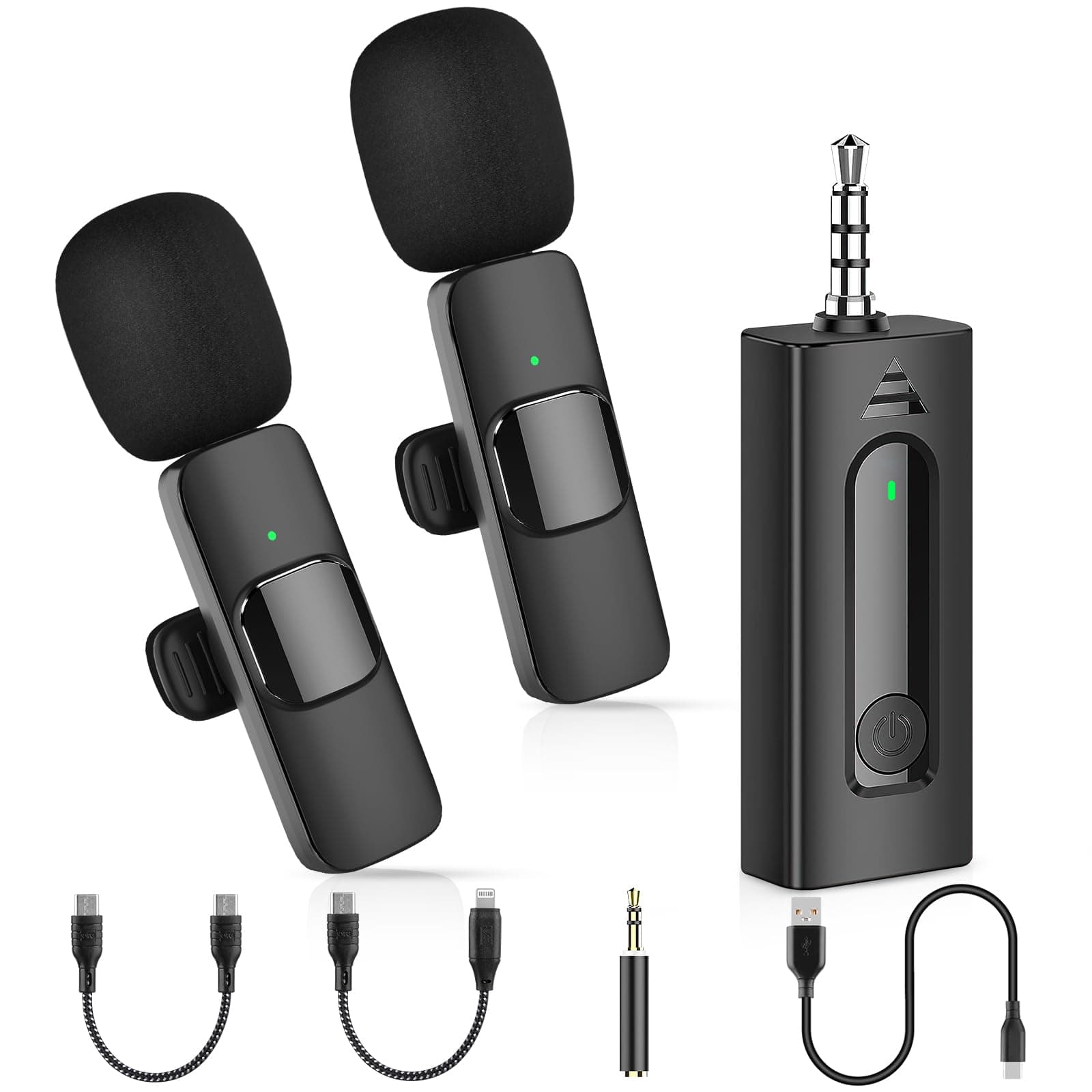 4 in1 Wireless Lavalier Microphone for iPhone Android Phone - Mini Lapel Video Mic for PC Camera Recording - Bluetooth Clip on Microphones for YouTube Tiktok Podcast Vlogging Streaming
