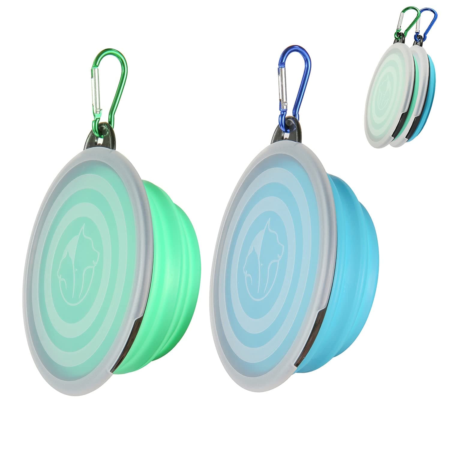 Collapsible Bowl with Cover Lids,2 Pack Dog Travel Bowls Portable Foldable Cat Water Dish Bowl for Pets Walking Parking Camping (Light Blue and Green, Small)