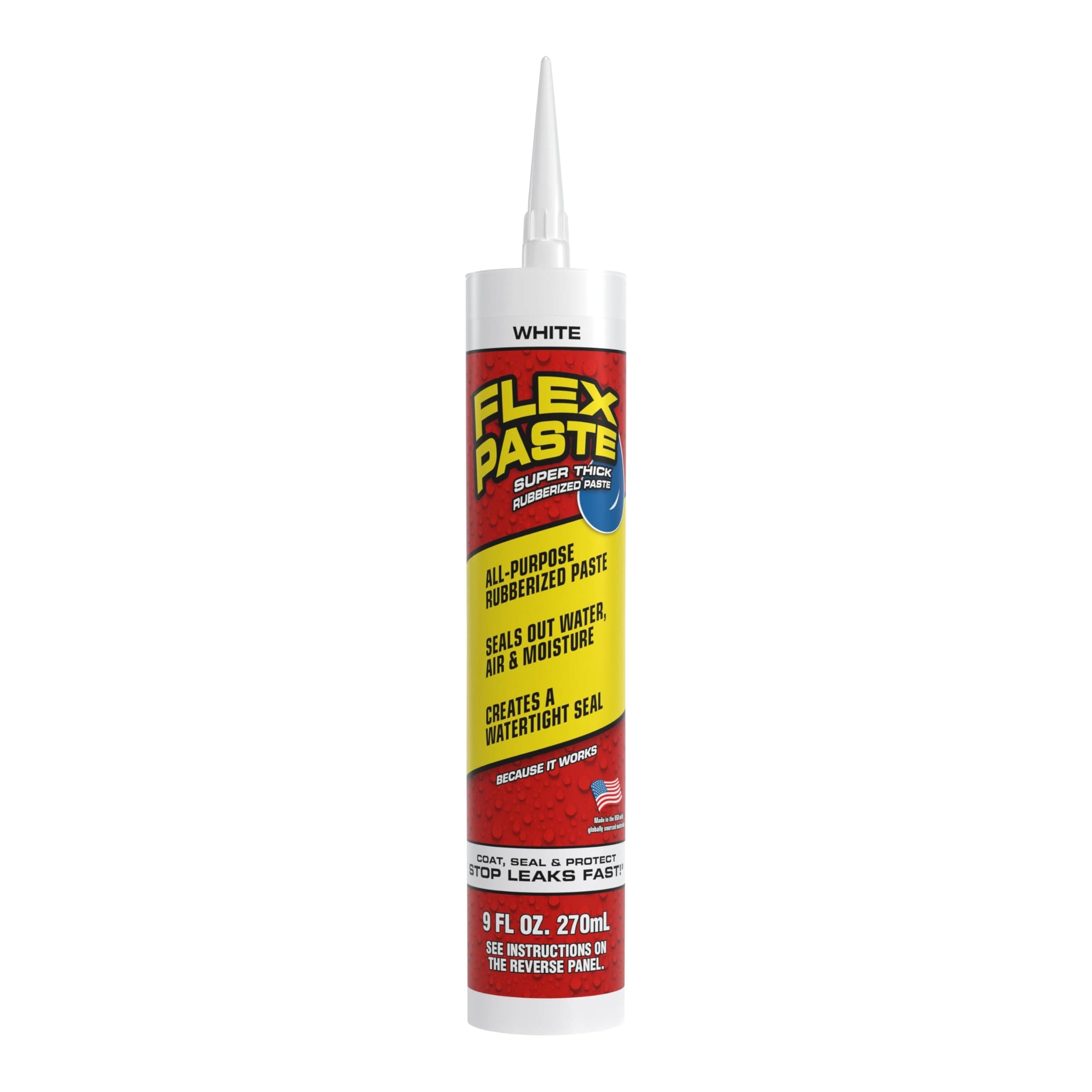 Flex Paste, Waterproof Paintable Putty, Spackle Sealant, Fill Gaps Cracks Holes - Block Out Water and Air - UV Resistant - Walls, Drywall, EPDM, Concrete, Roof, RV Repairs, White, Cartridge