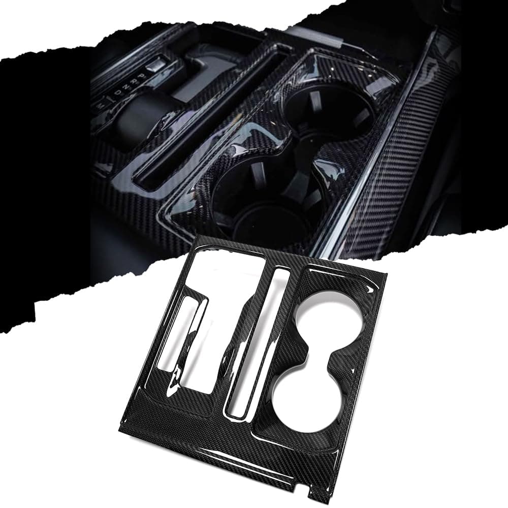Dry Carbon Fiber Center Console Gear Shift Panel Trim for Ford F-150 F150 Raptor R Lariat Platinum 2021 2022 2023 2024,Cup Holder Cover