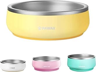 Small Dog Bowls, 12 oz. Food Water Bowl Designed for Puppies and Cats with Non-Slip Rubber Base, Upgraded Metal Insulated, Double Stainless Steel Bowls, Cheese Yellow