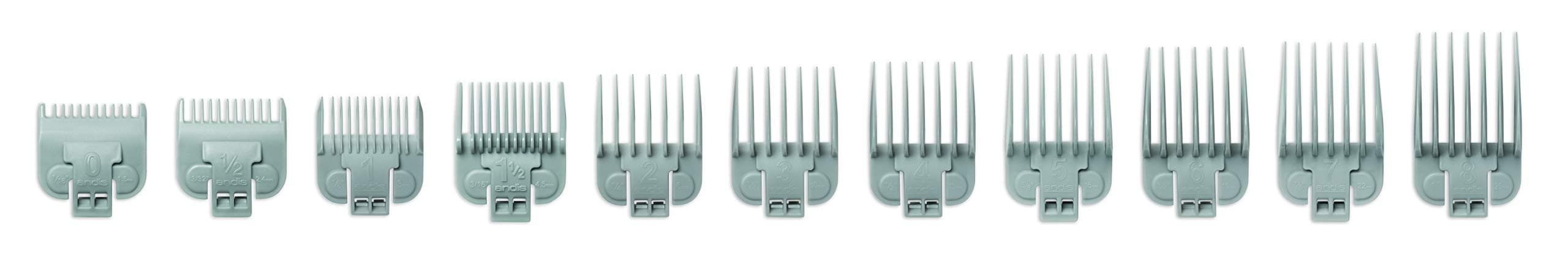 Andis - Snap-On Blade Attachment Combs - 11/Piece Comb Set - Suitable for Hair Clipper Trimmer, Professional Use, Easy Clean, Long-Lasting - Sizes, 0", 0.5", 1", 1.5", 2", 3", 4", 5", 6", 7", 8"- Gray