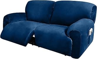 ULTICOR Extra Wide 75" - 100", Reclining 2 Seater Sofa Cover, Extra Wide Reclining Love Seat Slipcover, 6-Piece Velvet Stretch, Reclining Sofa Covers, Thick, Soft, Washable (Navy)
