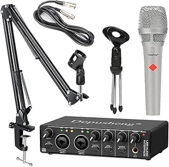 Depusheng USB Audio interfaces Recording kit with audio interface, 48V handheld microphone and microphone suspension mount Support for PC recording, streaming and podcasting