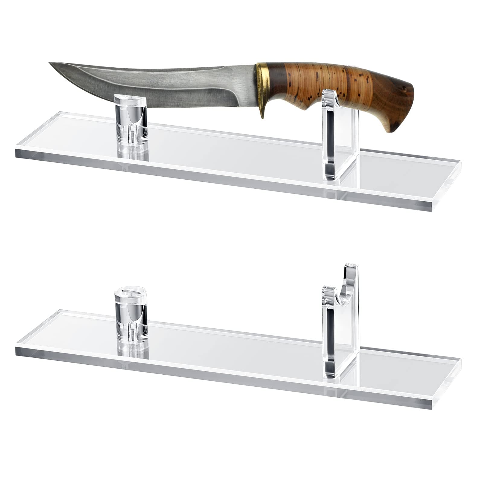2 Pcs Acrylic Knife Display Stand Fixed Blade Collection Holder For Single Rustic Cabin Home Decor (Clear Base)