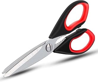 Heavy Duty Kitchen Scissors, MonoTele 8.86in Sharp Kitchen Shears Meat Scissors, Dishwasher Safe Cooking Scissors, Multipurpose Stainless Steel Utility Food Scissors for Chicken, Poultry, Fish (Red)