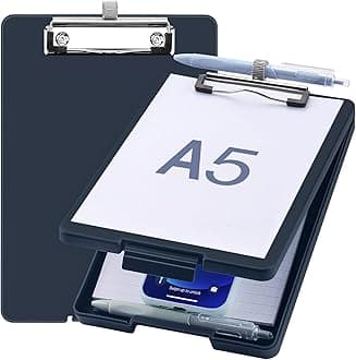 Small Clipboard with Storage, A5 Clipboards with Pen Holder, Half Letter Clip Boards 6x9 Mini Plastic Clipboard with Low Profile Clip for Classroom, School, Office Supplies (Navy)