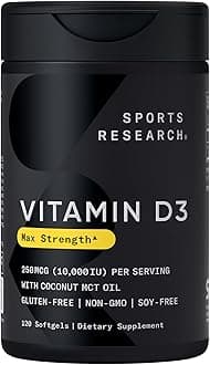 Vitamin D3 10,000iu (250mcg) with Coconut MCT Oil - Max Strength Vitamin D Supplement - Gluten Free · Non-GMO · Soy Free - 120 Count Softgels