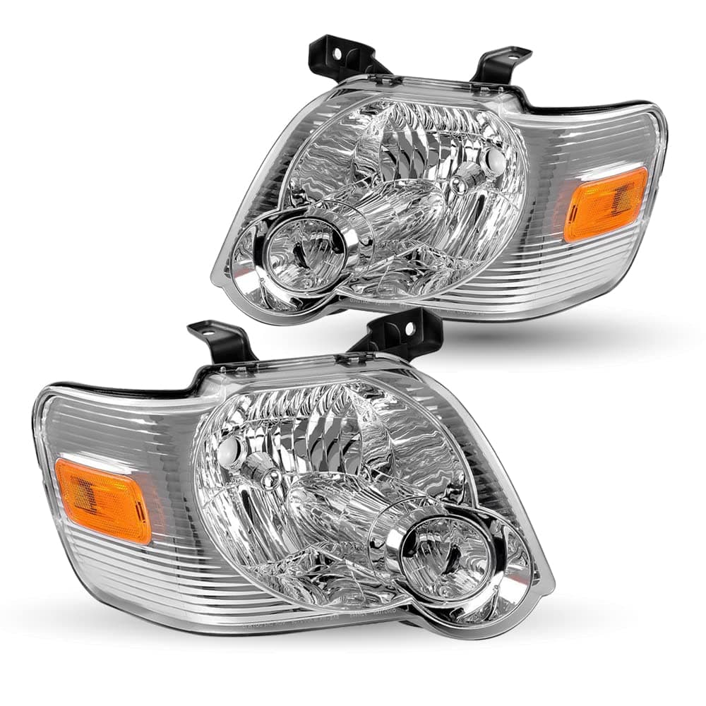 TUSDAR Headlight Assembly Compatible with 2006-2010 Ford Explorer Driver and Passenger Side (Chrome Housing with Amber Reflector)