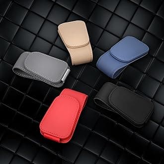 Sunglass Holder for Car Visor Sunglasses Clip Magnetic Leather Glasses Eyeglass Holder Interior Car Accessories for Woman Man - 2 Packs Red