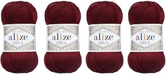 Hand Knitting Yarn 100% Microfiber Acrylic Yarn Alize Diva Silk Effect Thread Crochet Art Lace Craft Lot of 4 skeins 400gr 1532yds (57)