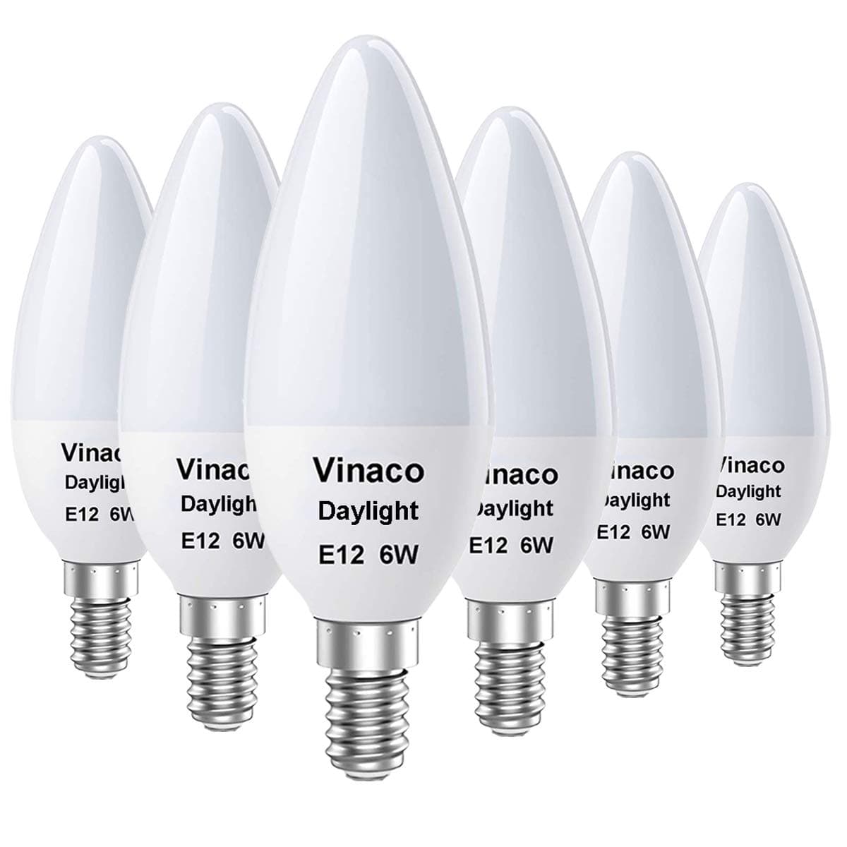 E12 LED Bulb, 6 Pack E12 Candelabra Bulb 60 Watt Daylight White 5000K, High Brightness 600LM & 25000+ Long Lifespan E12 Bulb, E12 Candelabra Base, Light Bulb for Ceiling Fan Light Bulb…