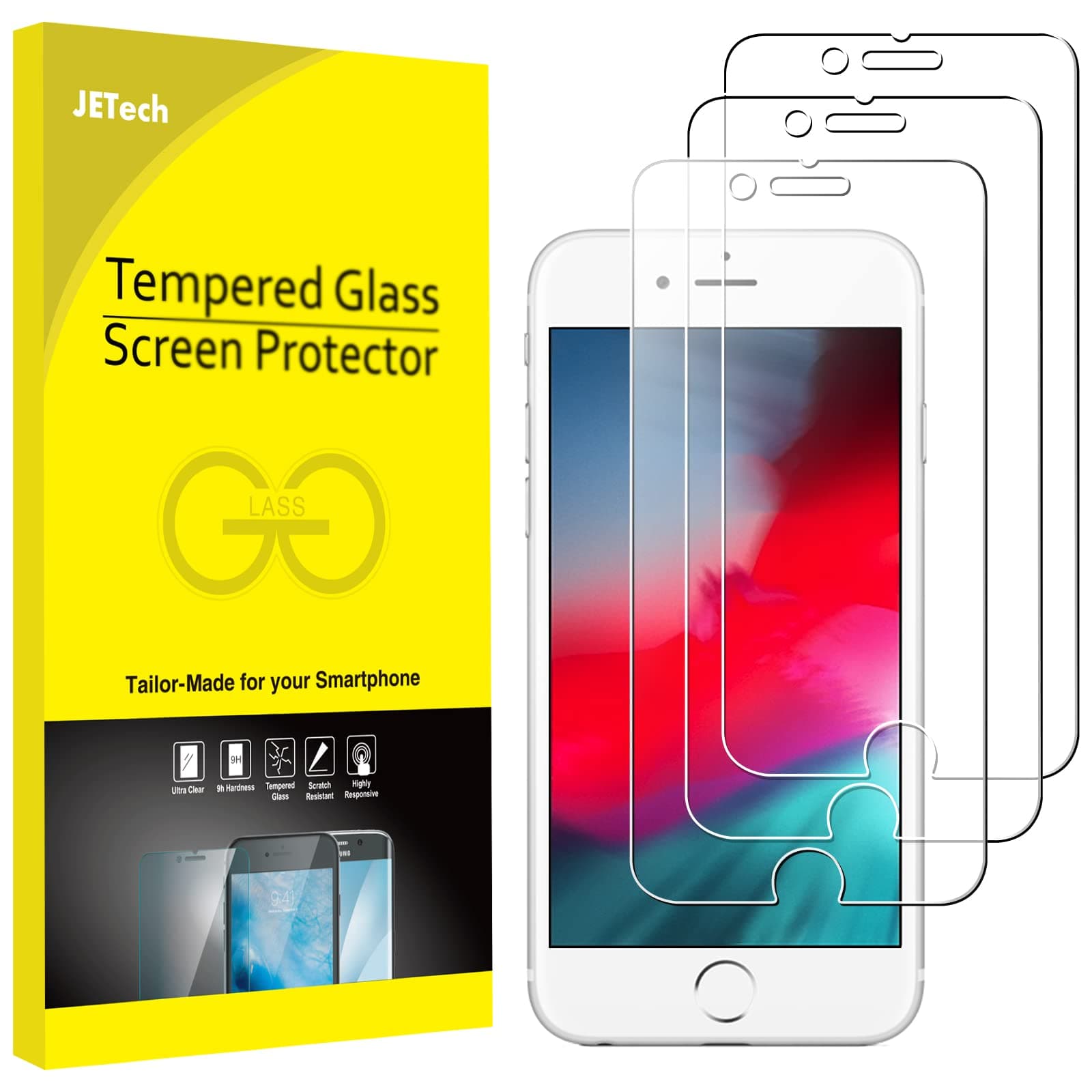 3-Pack Screen Protector for iPhone SE 3/2 (2022/2020 Edition), iPhone 8/7/6s/6, Tempered Glass Film, 4.7-Inch