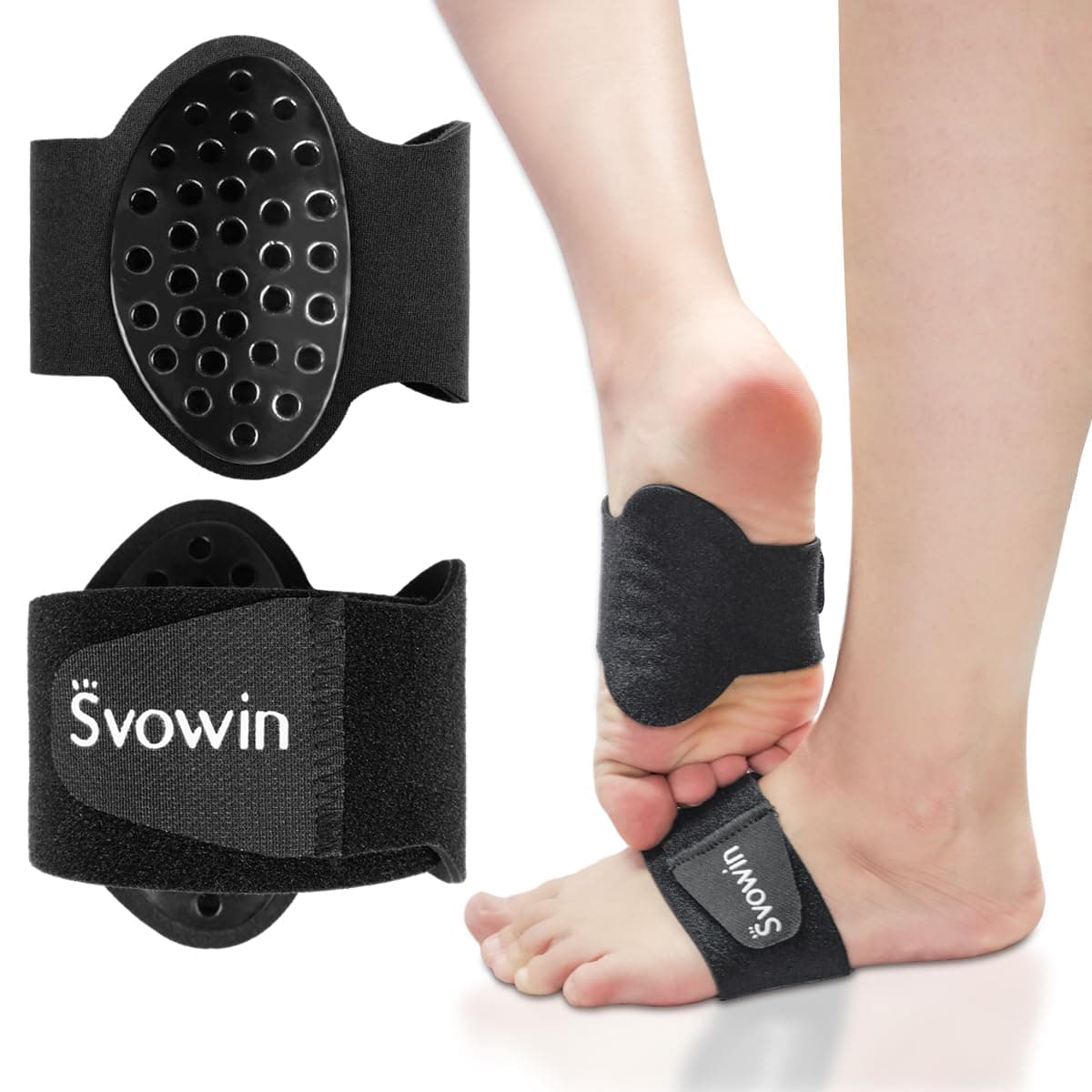 Svowin Arch Support Compression Sleeves for Flat Feet, Adjustable Velcro Plantar Fasciitis Braces for Fallen Arches, Unisex Orthotic Arch Support Wrap for High Arch, Feet Pain Relief